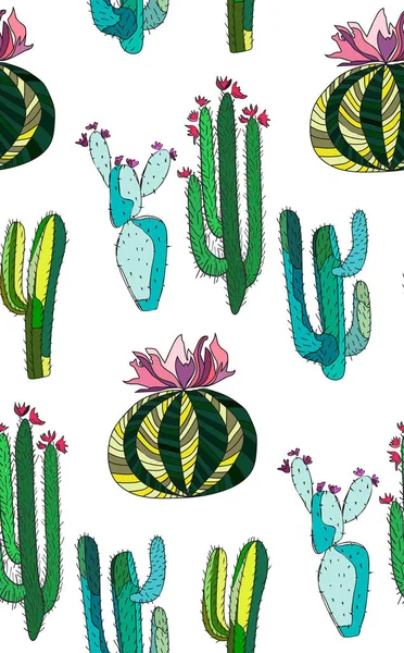 Brillante lindo hermoso abstracto encantador mexicano tropical floral herbario verano verde conjunto de una pintura de cactus como ilustración vectorial infantil. Perfecto para textiles, papeles pintados, papel de envolver — Archivo Imágenes Vectoriales