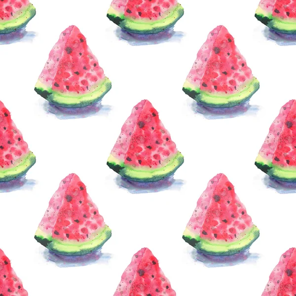 Parlak renkli lezzetli lezzetli lezzetli olgun sulu tatlı kırmızı yaz Sonbahar taze tatlı dilim karpuz gölge desen suluboya çizimi uzat. Tekstil, duvar kağıtları, kartları için mükemmel