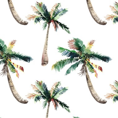 Güzel parlak sevimli yeşil tropikal güzel harika hawaii çiçek bitkisel yaz desen bir palmiye ağaçları suluboya el kroki. Tebrik kartı için mükemmel, tekstil, duvar kağıtları, kağıt ambalaj