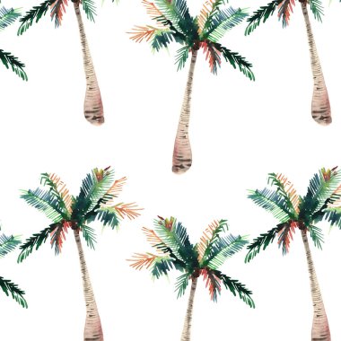 Güzel parlak sevimli yeşil tropikal güzel harika hawaii çiçek bitkisel yaz desen bir palmiye ağaçları suluboya el kroki. Tebrik kartı için mükemmel, tekstil, duvar kağıtları, kağıt ambalaj