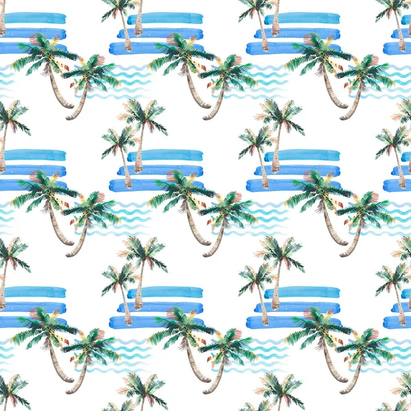 Güzel parlak sevimli yeşil tropikal güzel harika hawaii çiçek bitkisel yaz desen bir plaj gün batımı, palmiye ağacı, deniz, kırmızı güneş ve plaj suluboya el kroki