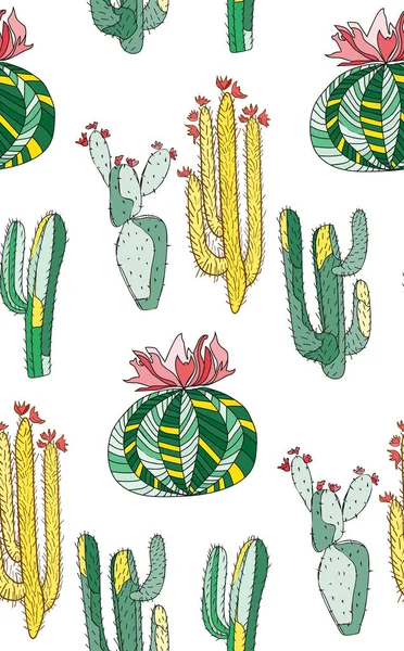 Brillante lindo hermoso abstracto encantador mexicano tropical floral herbario verano verde conjunto de una pintura de cactus como ilustración vectorial infantil. Perfecto para textiles, papeles pintados, papel de envolver — Archivo Imágenes Vectoriales