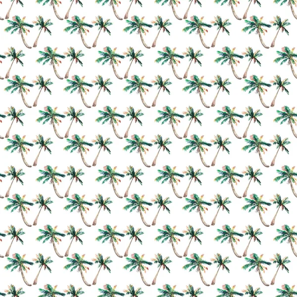 Mooie heldere schattige groene tropische mooie prachtige hawaii floral kruiden zomer patroon van een palm bomen aquarel hand schetsen. Perfect voor wenskaart, textiel, behang, inpakpapier — Stockfoto