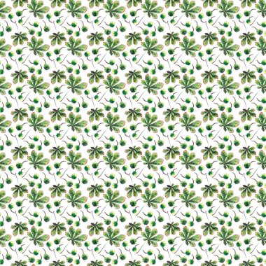 Güzel harika grafik parlak çiçek bitkisel sonbahar yeşil akçaağaç kestane yaprakları ve kestane desen suluboya el kroki. Tekstil, duvar kağıtları, kağıt sarma için mükemmel