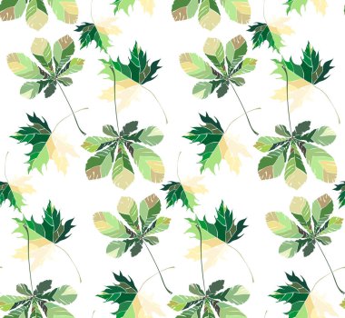 Güzel harika grafik parlak çiçek bitkisel sonbahar yeşil sarı turuncu akçaağaç kestane desen vektör çizim bırakır