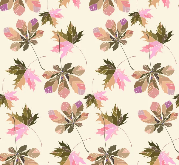 Güzel şirin güzel ihale harika pastel çiçek bitkisel sonbahar yeşil kırmızı sarı turuncu akçaağaç kestane yaprakları desen bej pastel arka plan vektör çizim