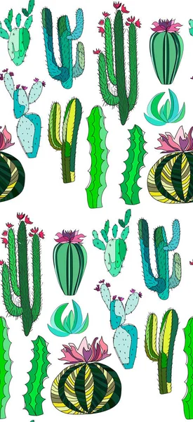 Helle niedliche schöne abstrakte schöne mexikanische tropische florale Kräuter Sommer grün Set von einem Kaktus malen wie Kind Vektor Illustration. perfekt für Textilien, Tapeten, Packpapier — Stockvektor