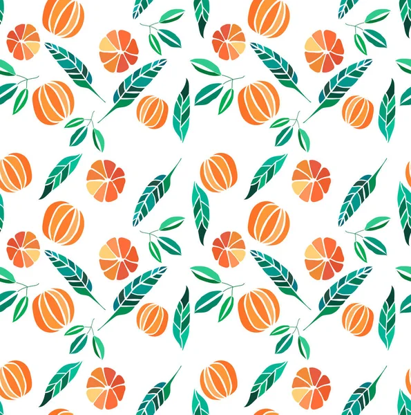 Hermosa brillante colorido delicioso delicioso delicioso madura jugosa naranja encantadora verano postres rebanadas de naranjas y mandarinas patrón de ilustración vectorial. Perfecto para textiles, fondos de pantalla, tarjetas — Vector de stock