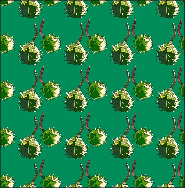 Piękny Znakomity jasne kwiatowy ziołowe jesień zielone kasztany wzór graficzny na zielone tło wektor ilustracja. Idealny dla tekstylnych, Tapety, papier pakowy, kartki z życzeniami — Wektor stockowy