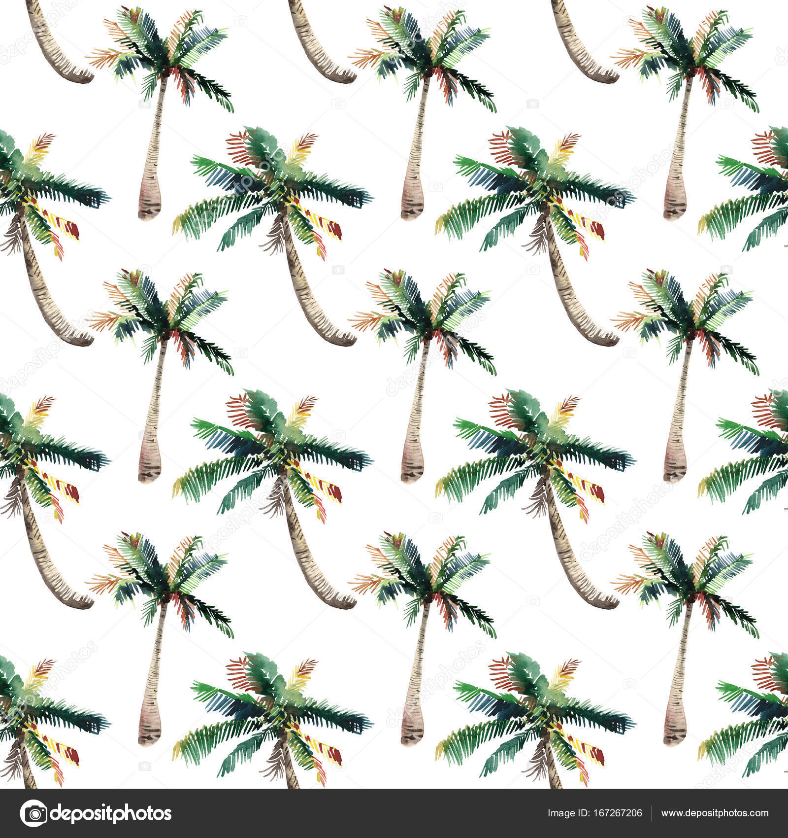 明るいかわいいグリーン熱帯素敵な素晴らしいハワイ フローラル ハーブの夏の美しいパターン ヤシの木水彩手をスケッチします グリーティング カード 繊維 壁紙 包装紙に最適 ストック写真 C Annadolzhenko