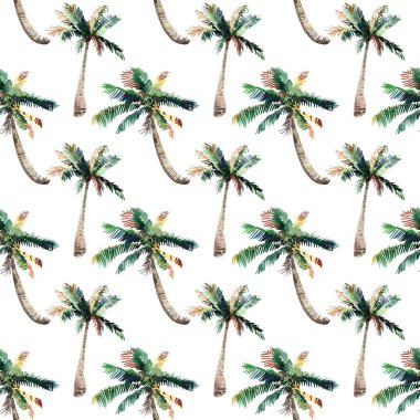 Güzel parlak sevimli yeşil tropikal güzel harika hawaii çiçek bitkisel yaz desen bir palmiye ağaçları suluboya el kroki. Tebrik kartı için mükemmel, tekstil, duvar kağıtları, kağıt ambalaj
