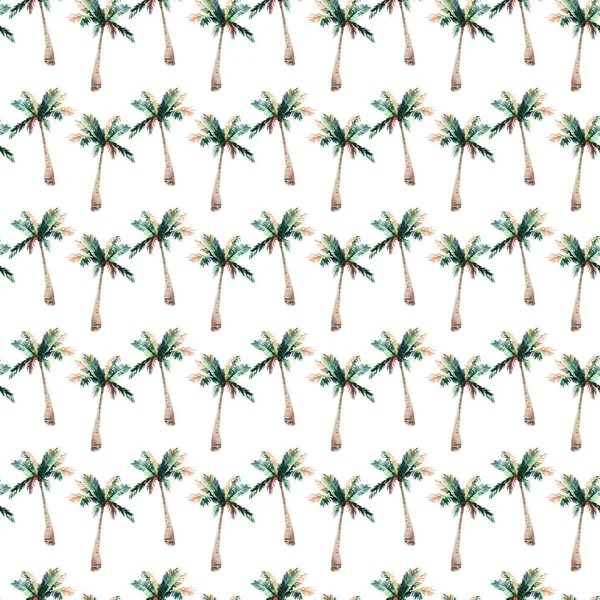 Mooie heldere schattige groene tropische mooie prachtige hawaii floral kruiden zomer patroon van een palm bomen aquarel hand schetsen. Perfect voor wenskaart, textiel, behang, inpakpapier — Stockfoto