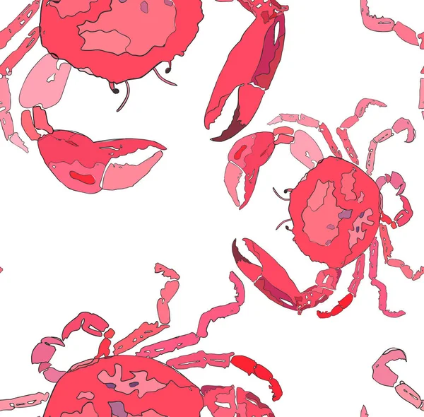 Belo colorido bonito bonito lindo verão mar saboroso delicioso padrão de vermelho caranguejos vetor ilustração. Perfeito para menu de restaurante, cartão de saudações e têxtil — Vetor de Stock