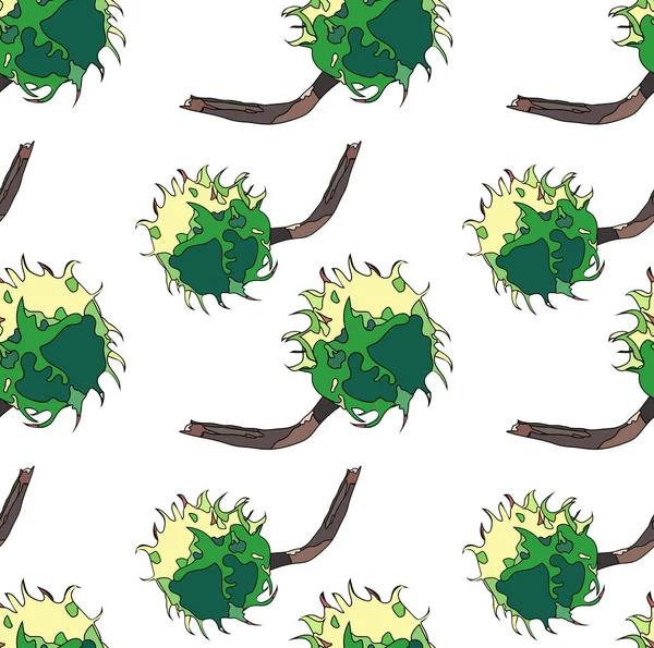 Parlak grafik harika sevimli çiçek bitkisel sonbahar yeşil kestane desen vektör çizim. Tekstil, duvar kağıtları, ambalaj kağıdı, tebrik kartları için mükemmel