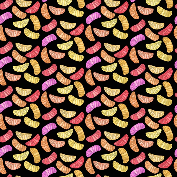 Lumineux coloré délicieux délicieux délicieux délicieux mûr juteux belle orange été automne dessert orange et citron tranches motif sur fond noir vecteur illustration. Parfait pour le textile, papiers peints, cartes — Image vectorielle