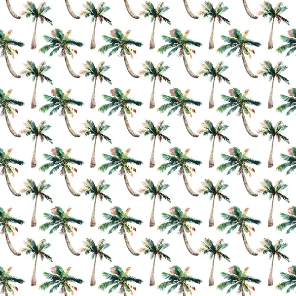 Hermoso brillante lindo verde tropical encantador maravilloso hawaii patrón de verano de hierbas florales de un boceto de la mano de las palmeras acuarela. Perfecto para tarjetas de felicitación, textiles, fondos de pantalla, papel de envolver —  Fotos de Stock