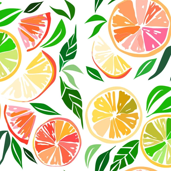 Oloroso delicioso delicioso delicioso delicioso maduro jugoso naranja encantadora verano otoño postres rebanadas de naranjas y mandarinas patrón de ilustración vectorial. Perfecto para textiles, fondos de pantalla, tarjetas — Vector de stock