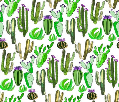Çocuk vektör çizim gibi bir kaktüs boya parlak şirin güzel soyut güzel Meksika tropikal çiçek bitkisel yaz yeşil ayarlayın. Tekstil, duvar kağıtları, kağıt sarma için mükemmel