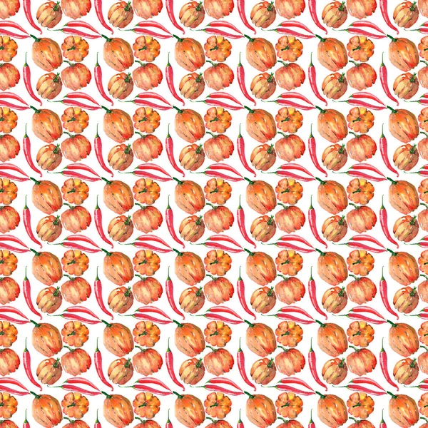 Hermoso gráfico gráfico abstracto brillante lindo halloween naranja calabazas y rojo brillante chiles picantes acuarela mano boceto — Foto de Stock