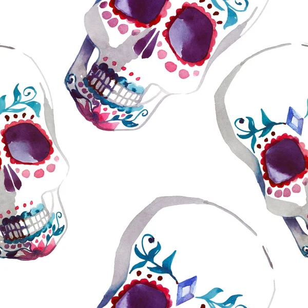 Beautiful bright wonderful graphic artistic abstract cute halloween stylish skulls watercolor hand illustration. Perfect for textile, wallpapers, wrapping paper, cards, invitations