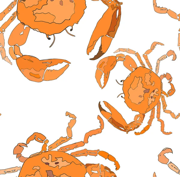 Vackra färgglada ljus Söt härlig sommar havet läckra läckra mönster orange krabbor vektorillustration. Perfekt för restaurangmeny, gratulationskort och textil — Stock vektor
