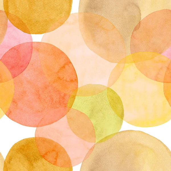 Soyut güzel sanatsal ihale harika şeffaf parlak sonbahar turuncu sarı kırmızı daireler farklı şekiller suluboya el illüstrasyon model. Tekstil, duvar kağıtları ve arka planlar için mükemmel