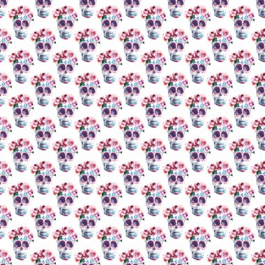 Güzel güzel grafik sanatsal soyut parlak şirin Cadılar Bayramı şık çiçek kafasını gül çelenk suluboya elle kroki. Tekstil, duvar kağıtları, ambalaj kağıdı, kartları, davetiyeleri için mükemmel