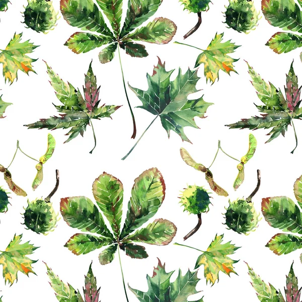 Prachtige mooie schattige prachtige grafische heldere bloemen kruiden herfst rood oranje groen gele maple rowan verlaat patroon aquarel hand schets. Perfect voor textiel, behang, inpakpapier — Stockfoto