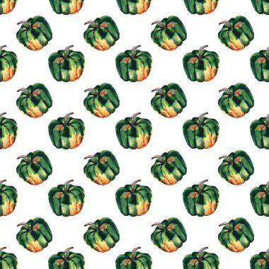 Grafik sanatsal soyut parlak sevimli sonbahar olgun lezzetli renkli yeşil halloween pumpkins suluboya el illüstrasyon model. Tekstil, duvar kağıtları, tebrik kartı, arka planlar için mükemmel