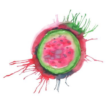 Soyut parlak sanatsal renkli sulu tatlı güzel kırmızı yaz Sonbahar suluboya el illüstrasyon lekesi ile karpuz kestim. Tekstil, duvar kağıtları, kartları, Restoran Menü için mükemmel