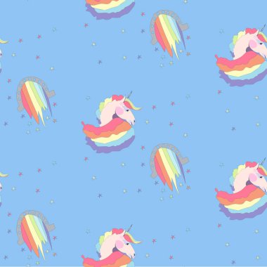 Parlak güzel güzel şirin peri büyülü renkli tek boynuzlu atlar ve