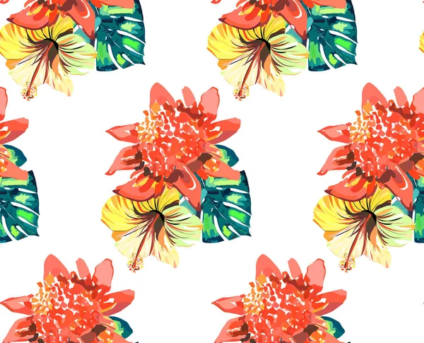아름 다운 밝은 사랑 스러운 멋진 열 대 하와이 꽃 허브 — 스톡 벡터