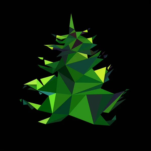 Navidad triángulo poligonal abstracto gráfico artístico maravilloso brillante vacaciones invierno abeto verde sobre fondo negro vector mano ilustración . — Archivo Imágenes Vectoriales