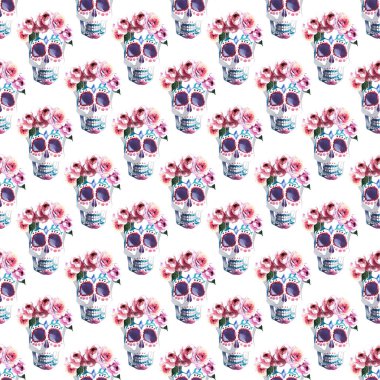 Güzel güzel grafik sanatsal soyut parlak şirin Cadılar Bayramı şık çiçek kafasını gül çelenk suluboya elle kroki. Tekstil, duvar kağıtları, ambalaj kağıdı, kartları, davetiyeleri için mükemmel