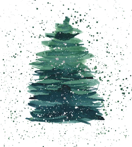 Noël beau graphique abstrait artistique merveilleux lumineux vacances hiver épinettes vertes avec motif de pulvérisation vert aquarelle illustration à la main. Parfait pour les textiles, papiers peints, fonds d'écran et cartes de voeux — Photo