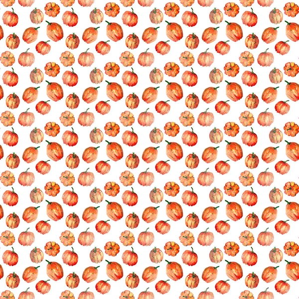 Graphic artistic abstract bright cute autumn ripe tasty colorful halloween orange pumpkins pattern watercolor hand illustration. Perfect for textile, wallpapers, greetings card, backgrounds — Stock Photo, Image