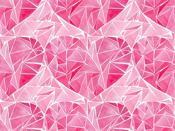Beautiful geometric precious crystal graphic lovely artistic tender wonderful holiday bright Valentine pink hearts pattern watercolor hand illustration. Perfect for greetings card, textile, wallpapers, and backgrounds