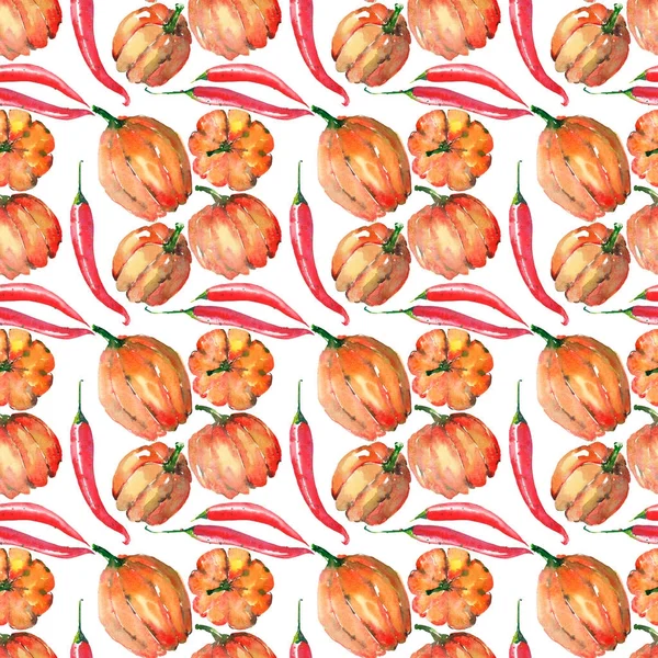 Schöne schöne grafische künstlerische abstrakte hell niedlich halloween orange Kürbisse und leuchtend rote Chilischoten Aquarell Handskizze — Stockfoto