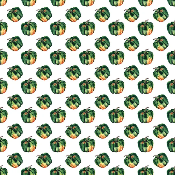 Grafische artistieke abstracte heldere leuke herfst rijp smakelijke kleurrijke halloween groene pompoenen patroon aquarel hand illustratie. Perfect voor textiel, behang, wenskaart, achtergronden — Stockfoto
