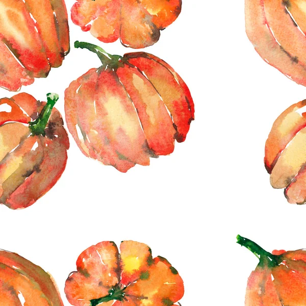 Καλλιτεχνική Αφηρημένο φωτεινό χαριτωμένο φθινόπωρο ώριμα νόστιμο πολύχρωμο Απόκριες πορτοκαλί κολοκύθες μοτίβο ακουαρέλα χέρι εικονογράφηση — Φωτογραφία Αρχείου