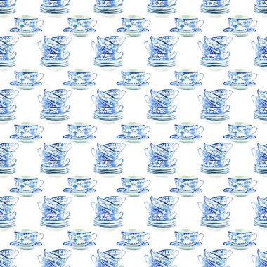 Güzel grafik güzel sanatsal ihale harika mavi porselen Çin çay bardak suluboya el illüstrasyon model. Menü için mükemmel, tekstil, duvar kağıtları