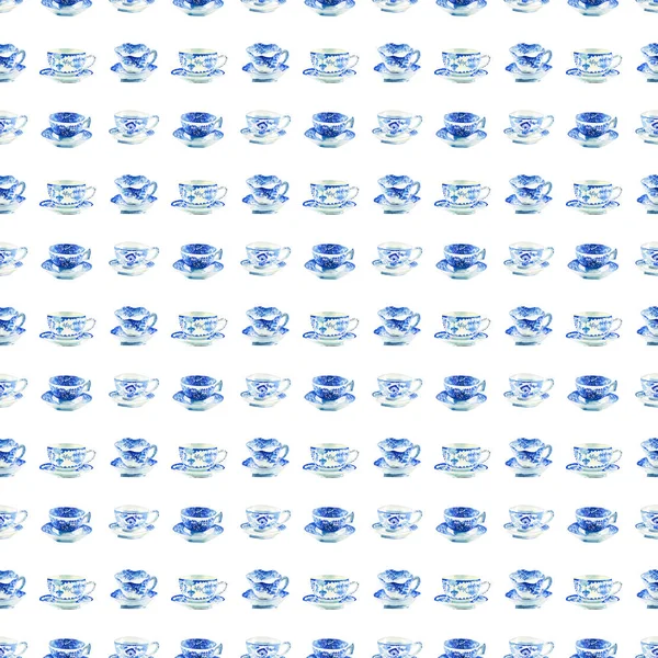Красивый Графический Прекрасный Художественный Нежный Прекрасный Синий Фарфор Чашки Чая — стоковое фото