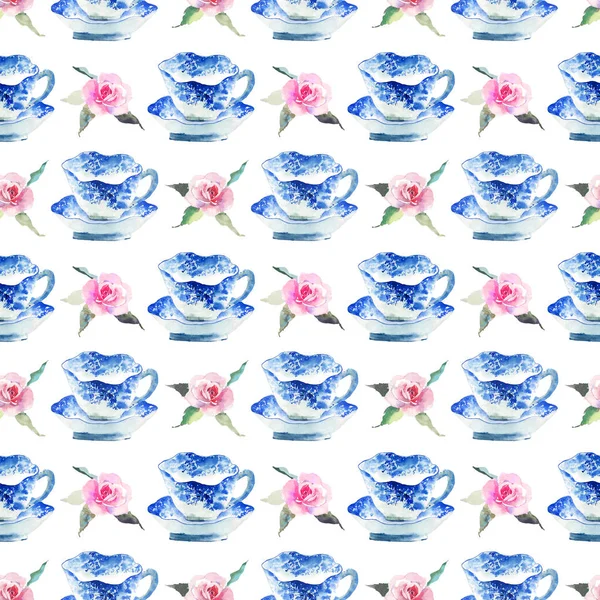 Beautiful Graphic Lovely Artistic Tender Wonderful Blue Porcelain China Tea — Stock Photo, Image