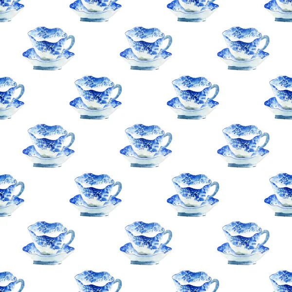 Bonito Gráfico Encantador Artístico Concurso Maravilhoso Azul Porcelana Xícaras Chá — Fotografia de Stock
