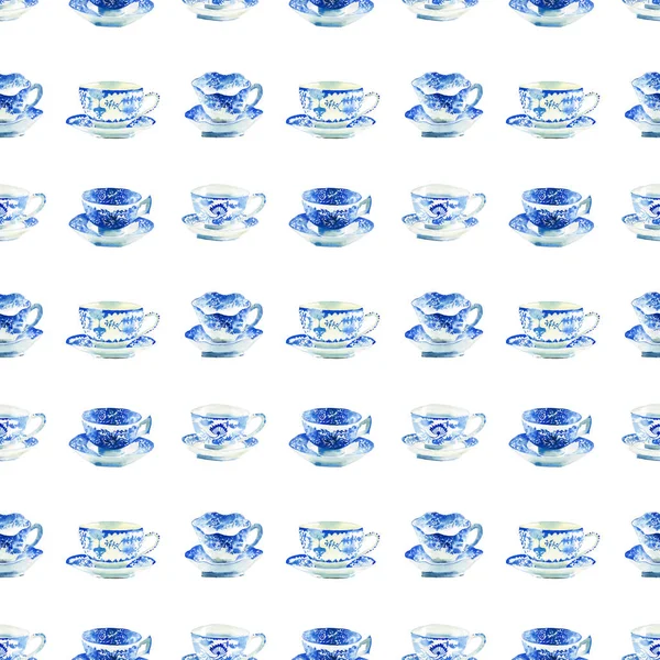 Schöne Grafische Schöne Künstlerische Zarte Wunderbare Blaue Porzellan China Teetassen — Stockfoto