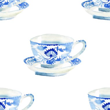 Güzel grafik güzel sanatsal ihale harika mavi porselen Çin çay bardak suluboya el illüstrasyon model. Tekstil, menü, duvar kağıtları için mükemmel