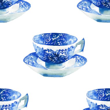 Güzel grafik güzel sanatsal ihale harika mavi porselen Çin çay bardak suluboya el illüstrasyon model. Tekstil, menü, duvar kağıtları için mükemmel