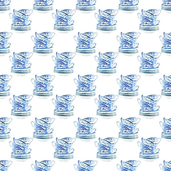 Belle Graphique Belle Artistique Tendre Merveilleuse Porcelaine Bleue Tasses Thé — Photo