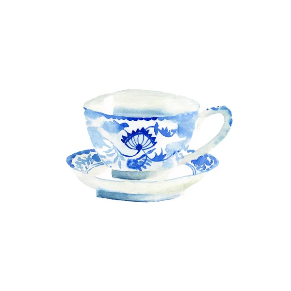 Beautiful Graphic Lovely Artistic Tender Wonderful Blue Porcelain China Tea — Stock Photo, Image