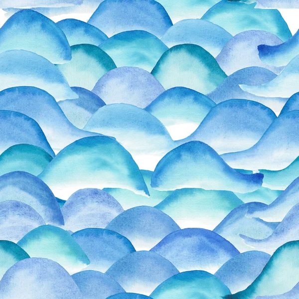 抽象美丽明亮的图形艺术招标精彩透明的夏日蓝色波浪图案水彩手素描 完美的纺织品 墙纸和背景 — 图库照片